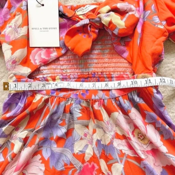 Spell & The Gypsy Collective Floral Lily Playdress Ruffle Trim Mini Dress in Red - Picture 6 of 10